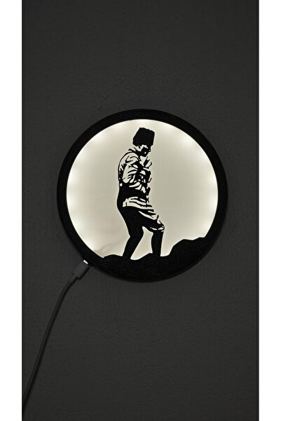 Morfem Atatürk Silüetli Led Aydınlatmalı Daire Lamba (Duvar & Masa Üstü Kulla...