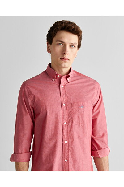 Gant Men's Red Regular Fit Buttoned Collar Poplin Shirt