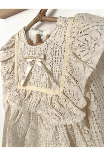 2kids2mom Kız Bebek Çocuk Uzun Kollu Dantelli Fiyonklu Fırfırlı Parti Düğün Doğum Günü Bayramlık Elbise