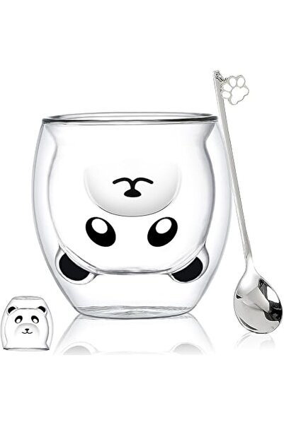 The Bros Cute Double Wall Glass Mug – Panda Espresso, Coffee, Tea or Milk Cup...
