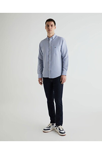 Gant Men's Blue Regular Fit Classic Collar Striped Shirt