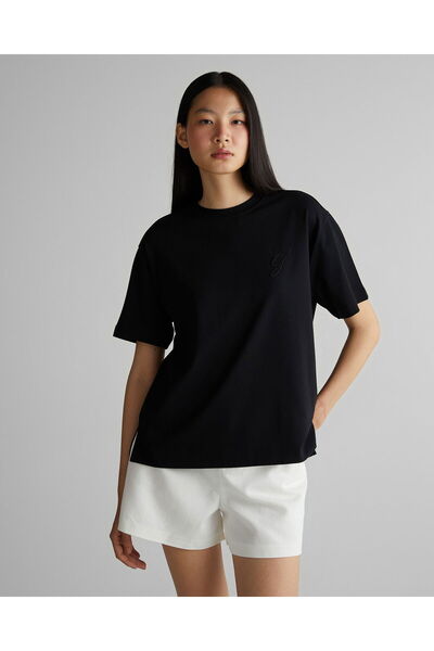 Gant Women's Black Crew Neck Logo T-Shirt