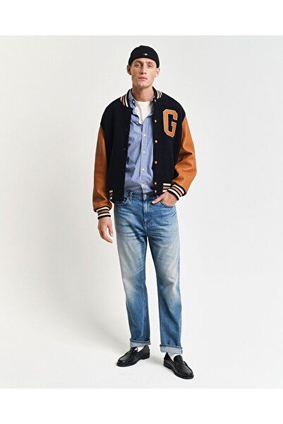 Gant Men's Blue Regular Fit Button down Collar Striped Poplin Shirt