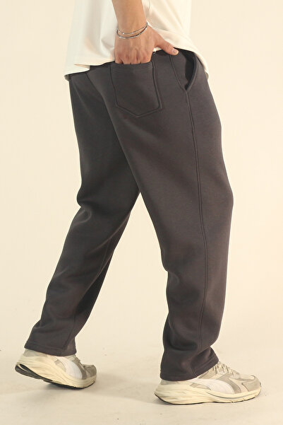 EydaMoon Ανδρικό φούτερ με φαρδύ πόδι, χειμερινό, καπνιστό, μάλλινο εσωτερικό, από ύφασμα πουφ