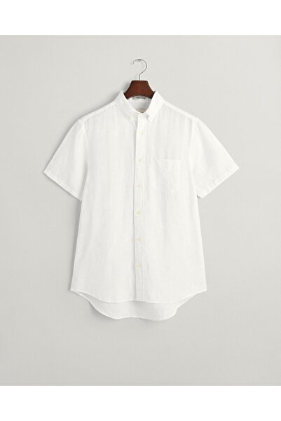 Gant Men's White Regular Fit Buttoned Collar Linen Shirt