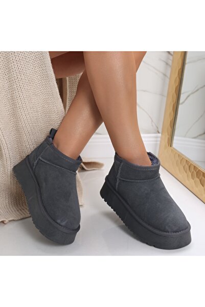 Botinelli Women's Gray Fur-Lined Boots Made of Genuine Suede Leather Rayssa, 40