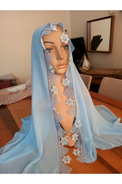 yörük tuhafiye Ручна робота, вишивка голкою, хіджаб для молитви, покривало для мевлюту, блакитний колір, ручна робота, вишивка для весільного набору