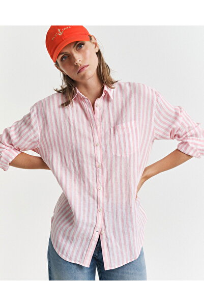 Gant Women's Pink Relaxed Fit Classic Collar Striped Shirt