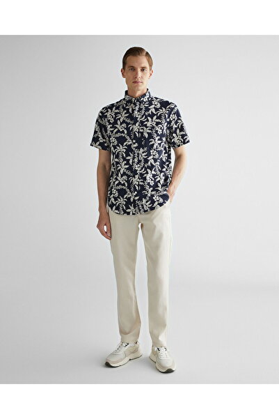 Gant Men's Navy Blue Regular Fit Classic Collar Patterned Shirt