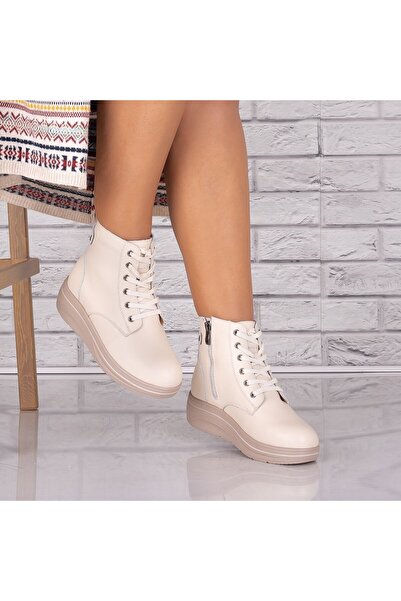 Botinelli Ghete de damă bej cu căptușit cu blană, din piele , Aintzane, mărim...