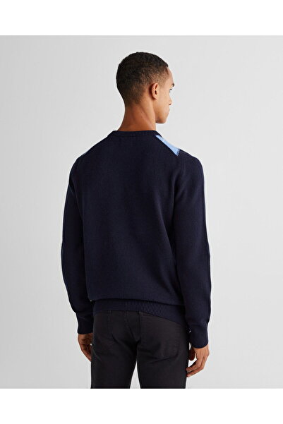 Gant Men's Navy Blue Regular Fit Crew Neck Patterned Wool Sweater
