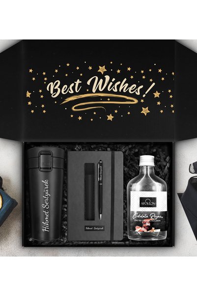 Apollon Gift Shop 400 ML Çelik Termos & Kişiye Özel Defter & Deri Kılıflı Tou...