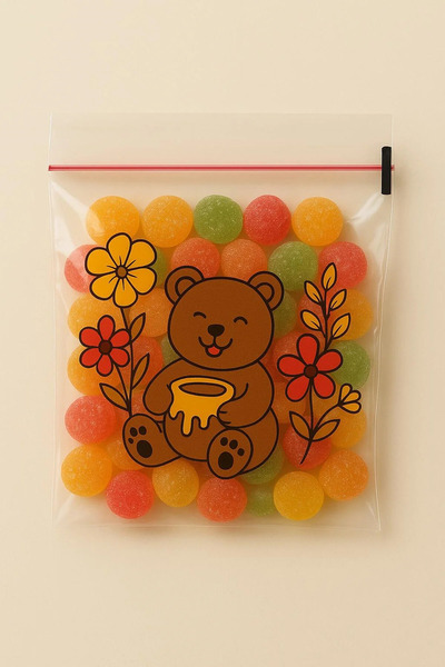 Bundera 100 Pieces Teddy Bear Figure Toy Bag with Tape Transparent Bag Gift Self-Adhesive Gelatin