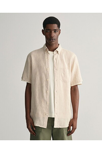 Gant Men's Beige Regular Fit Button Collar Linen Shirt