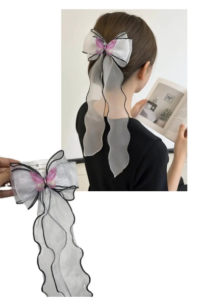 NİLZ مشبك أوتوماتيكي بتفاصيل فراشة باللونين الأسود والأبيض