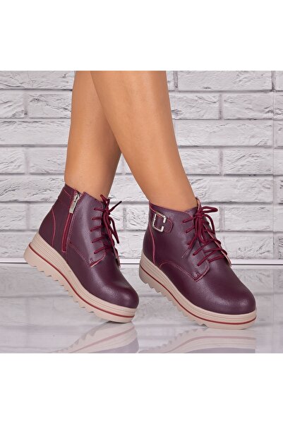 Botinelli Women's fur boots in Bordeaux made of leather Galesia, 36