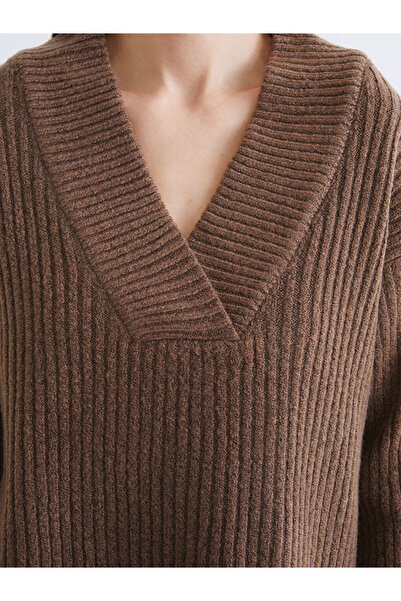 LC Waikiki Brown V-Neck Women's Knitwear Sweater