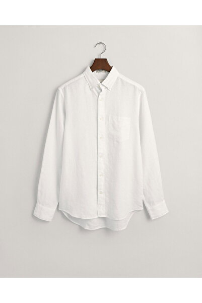 Gant Men's White Regular Fit Buttoned Collar Linen Shirt