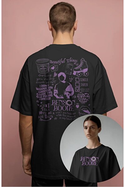 Fuddy Moda تي شيرت بنسون بون باللون الأرجواني للجنسين، مطبوع تي شيرت ذو طابع موسيقي برقبة دائرية قصة فضفاضة