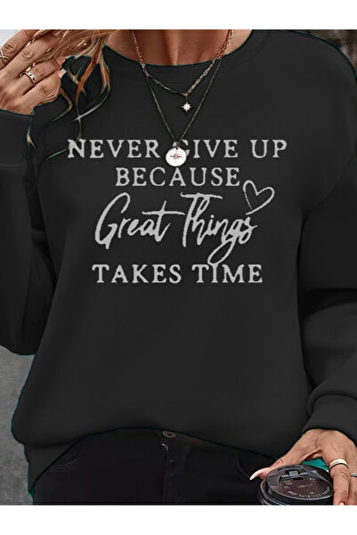 Gökyüzü Moda    Women's Long Sleeve Round Neck Two Thread Hooded Blouse