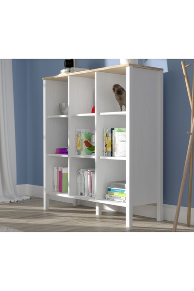 Sakura Ahşap Hunerika Noran kitaplık-Wood Beyaz-Minifiks Bağlantılı