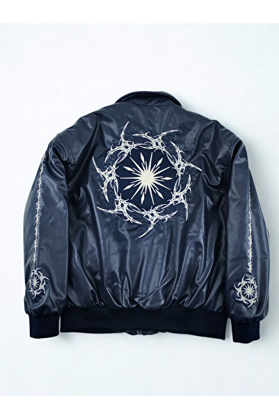 A&O Style Чоловіча синя oversize куртка-бомбер з підкладкою та вишивкою Thorn