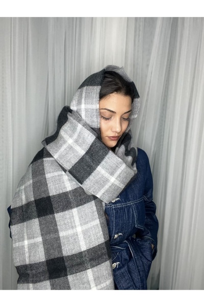 laviyonsa Eșarfă și șal din lână groasă de iarnă, model cu ciucuri