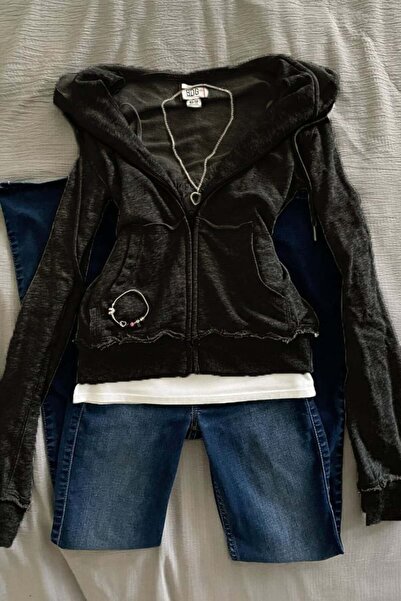 Karakedi Базова деталізована кофта з капюшоном на блискавці Y2K