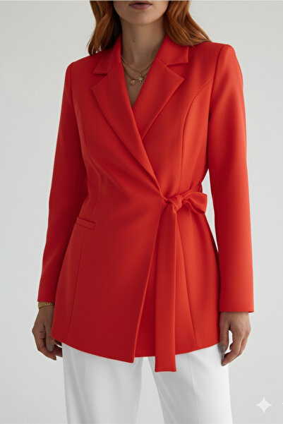 trendalisse Women's Side Tie Belted Double Breasted Blazer Jacket