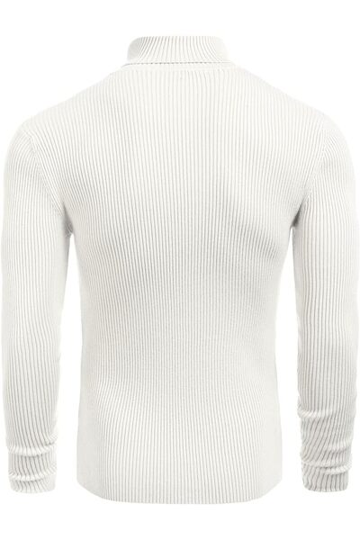 VASK Pulover alb pentru bărbați, tricotat cu gât înalt slim fit – basic model elastic de iarnă