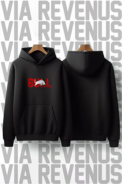 Vordevia Hanorac BULL cu imprimeu 3 Thread Ş cu căptușeală din fleece K cu glugă