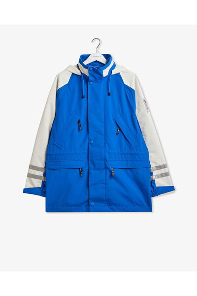 Gant Men's Navy Blue Relaxed Fit Hooded Color Block Coat