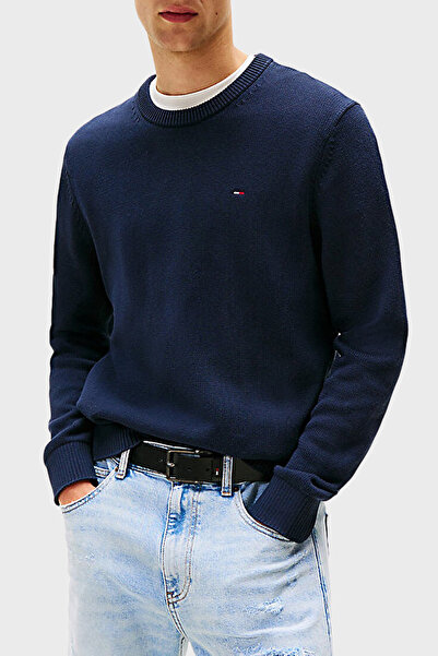 Tommy Jeans Logolu Pamuklu Slim Fit Bisiklet Yaka Örme Kazak Erkek KAZAK DM0D...