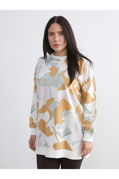 LC Waikiki Mixed Plus Size Crew Neck Patterned Women's Sweatshirt Tunic