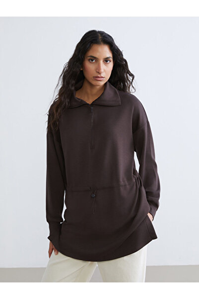 LC Waikiki Brown Stand Collar Women's Sweatshirt Tunic