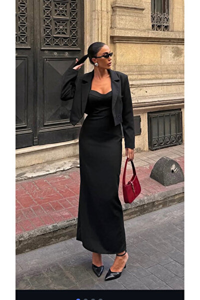 BERİ BUTİK Kadın Siyah Ceket Elbise