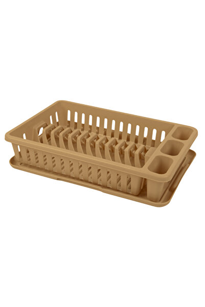 LYOBEST Dish and cutlery drier with tray, rectangular, medium, dimensions 42 x 26 x 9 cm, Brown