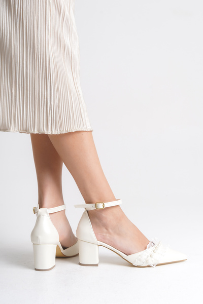 FOLLOWIN Women's Bride Pearl Thick Heeled Special Day Wedding Wedding Bridal Shoes - 6 cm