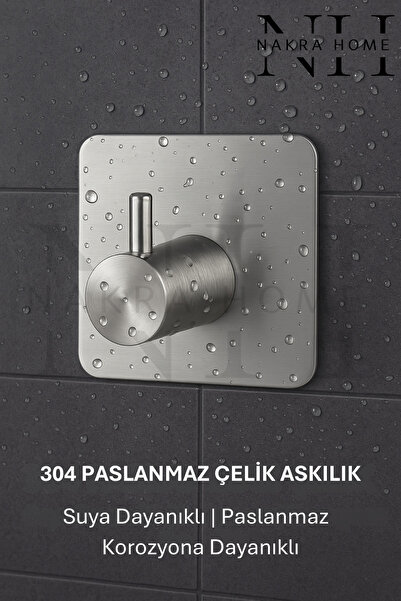 NAKRA HOME Paslanmaz Çelik Yapışkanlı 1 Adet Duvar Askılığı | Delmeden Montaj...