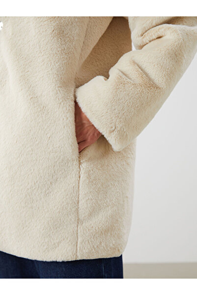 LC Waikiki Bej Ceket Yaka Kadın Kürk Kaban