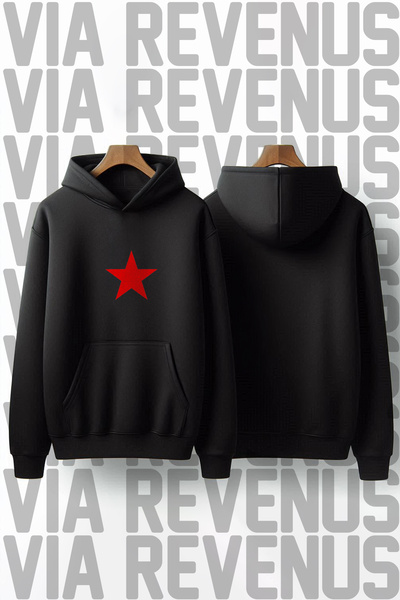 Vordevia Red Star cu imprimeu bumbac 100% Calitate Premium cu glugă Swea tricou