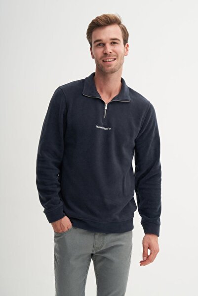 Cazador Regular Fit Thick Fleece Stand Collar Zippered Sweatshirt