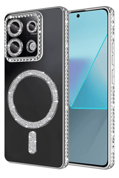 Nezih Case Redmi Note 13 Pro 4g Uyumlu Taşlı Magsafe Şarj Özellikli Kamera Ko...