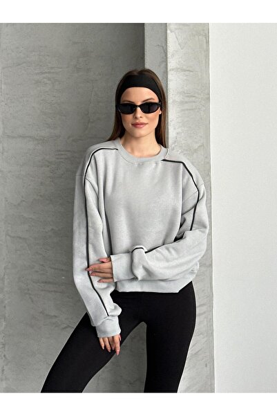 FERZOLAİO سويت شيرت أكتيف قصة فضفاضة باللون الرمادي