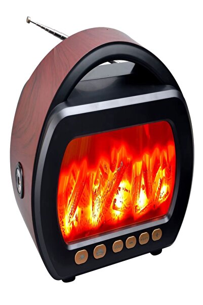 ULTRATEKNO FP-535 El Fenerli Büyük Boy Bluetooth Hoparlör Ahşap Şömine Görünümlü Nostaljik FM Radyo