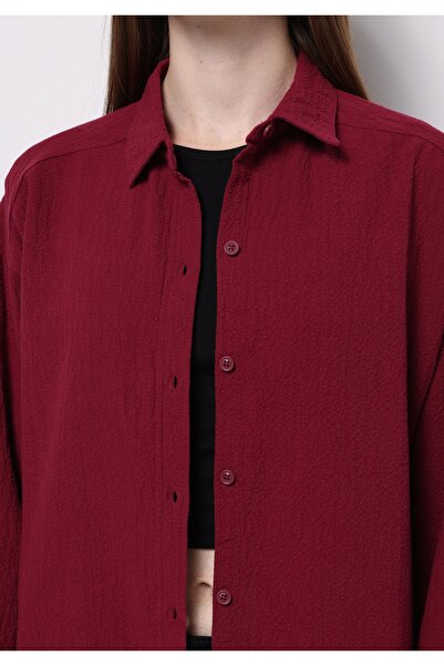 Colin's Relax Fit Shirt Neck Düz Kadın Bordo Uzun Kol Gömlek