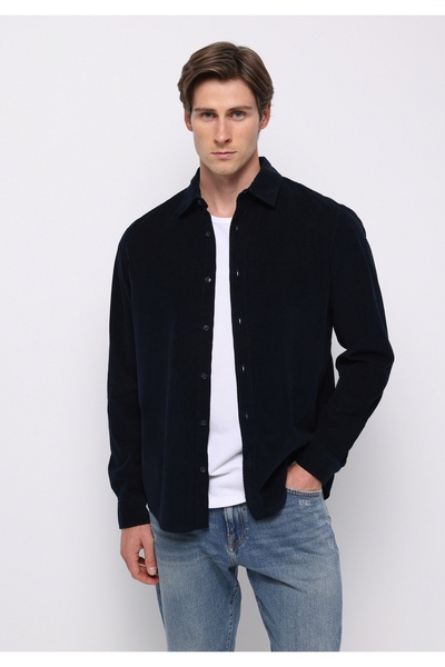 Colin's Regular Fit Shirt Neck Düz Erkek Lacivert Uzun Kol Gömlek