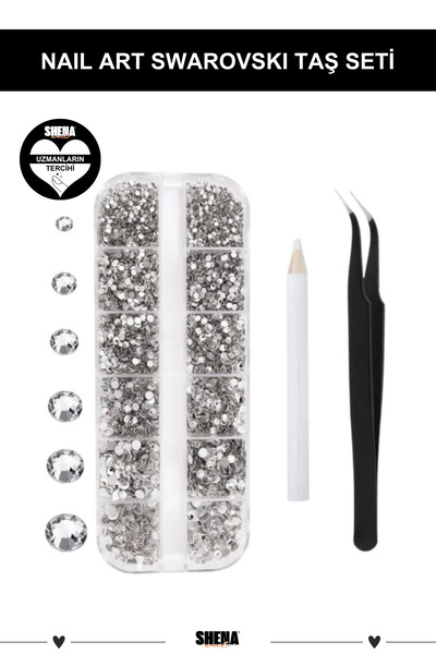 Shena Tırnak Süsleme Taş Seti, Kristal Gümüş Nail Art Tırnak Süsleme Taşı, Sü...
