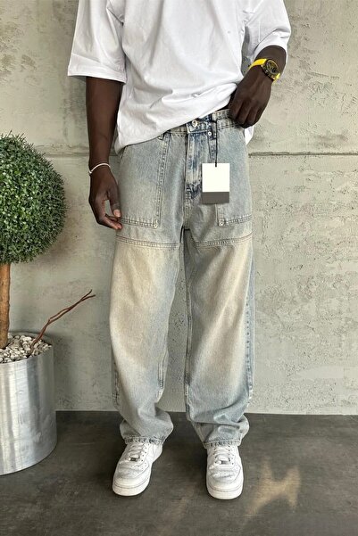 MADZEYMODA Ανδρικό τζιν παντελόνι Relax Baggy ανοιχτό μπλε τζιν KE-928