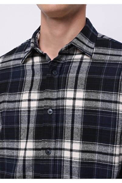 Colin's Regular Fit Shirt Neck Ekoseli Erkek Lacivert Uzun Kol Gömlek